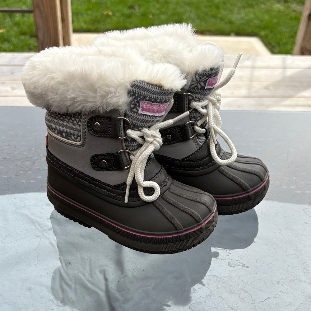 Kids Gray and Pink Winter Snow Boots with Faux Fur